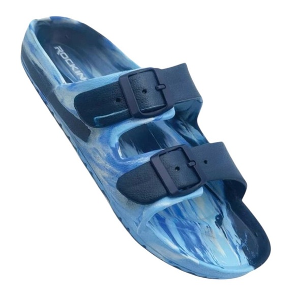 Rockin Blue Marble Double Buckle Slide Sandals Waterproof Beach Pool Shoes 6 - Picture 1 of 7